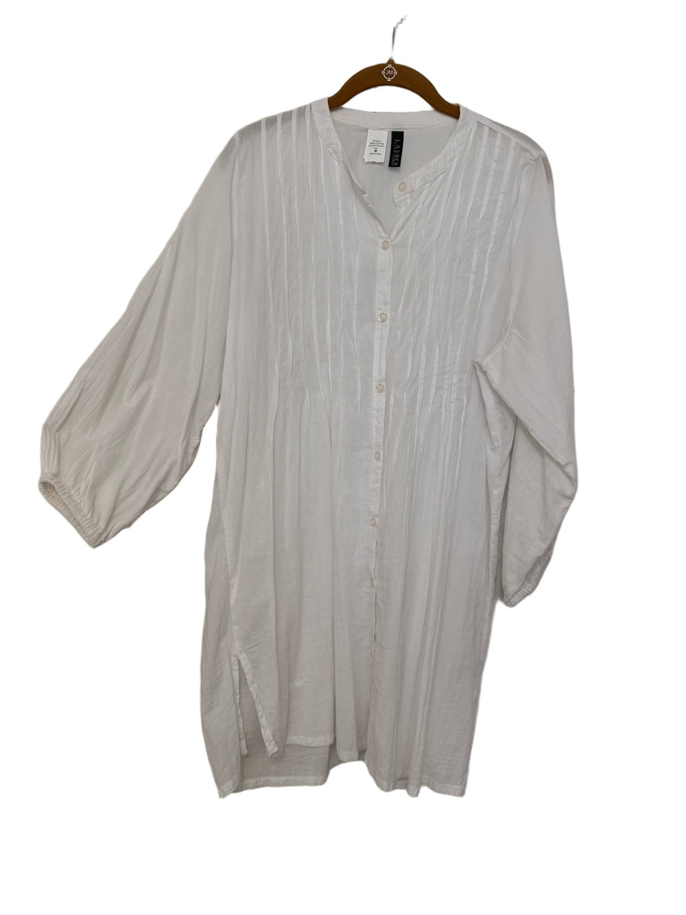 Ralph Lauren White Pintuck Button-Front Sheer Beach Cover Dress
